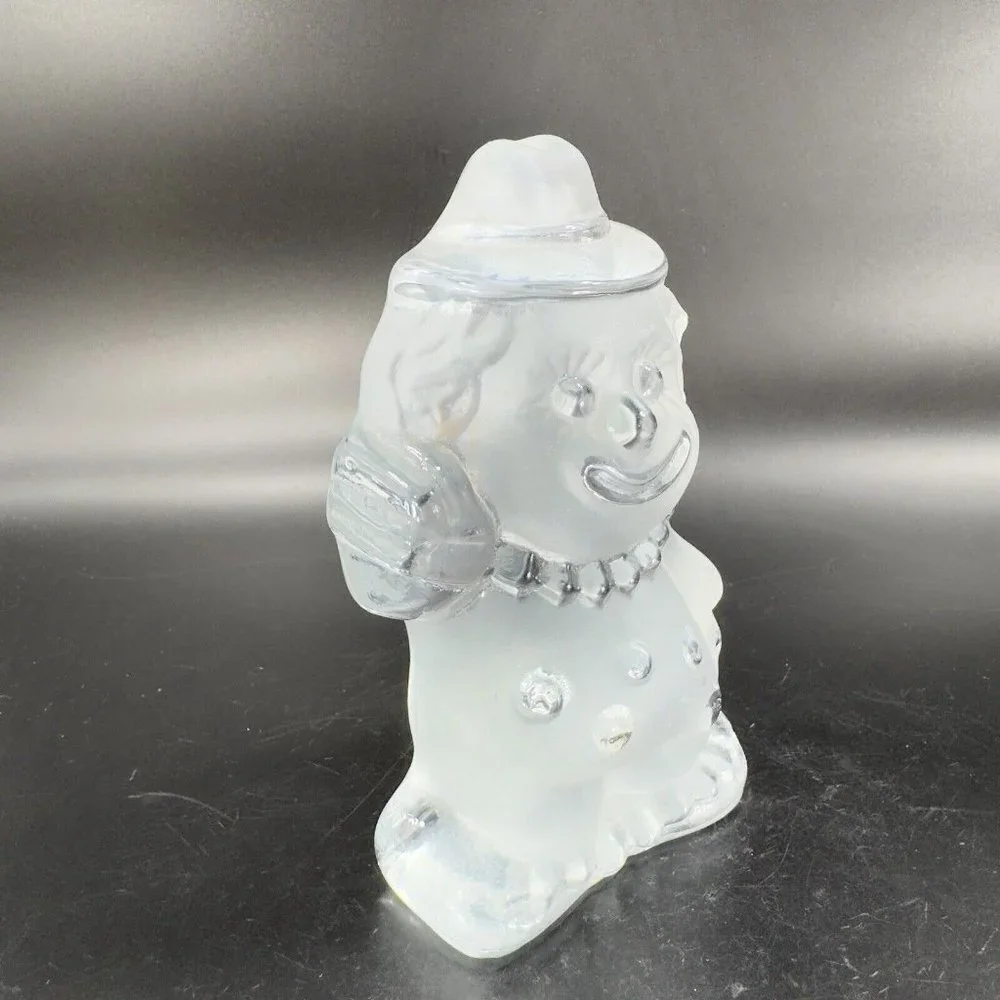 Vintage Viking Glass Clown‎ Figurine Paperweight Frosted Clear Heavy Crystal Vtg